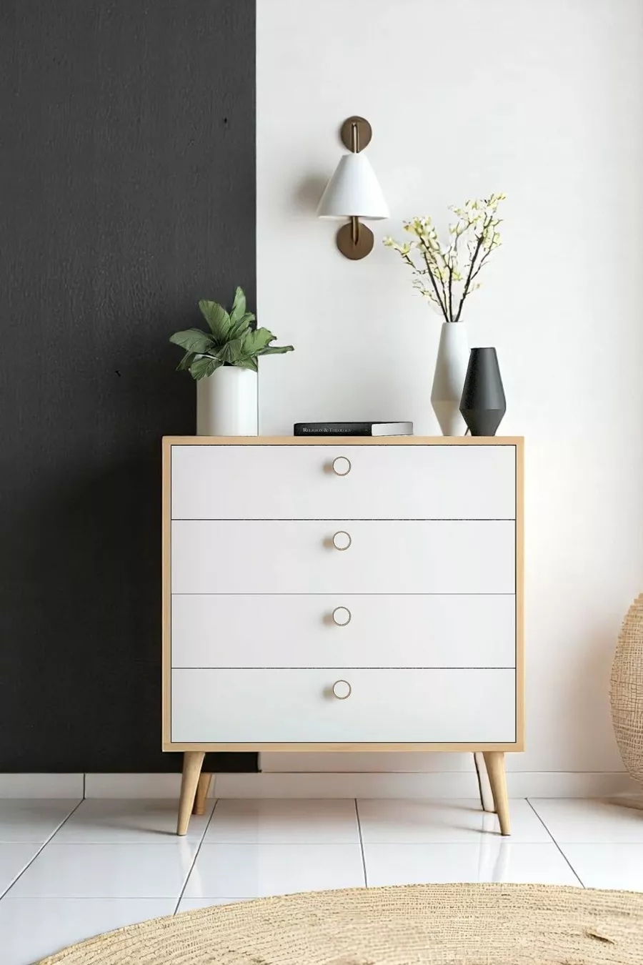 Commode Zen / Armoire polyvalente / Commode à tiroirs / Commode avec portes / Commode 4 tiroirs CM