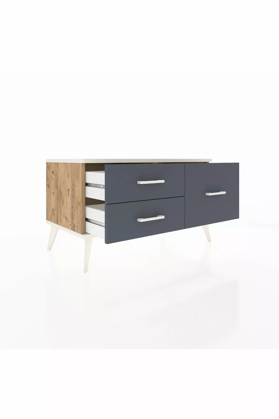 Commode Hyperion 3 étagères Pin-Pierre d'Agate/Anthracite
