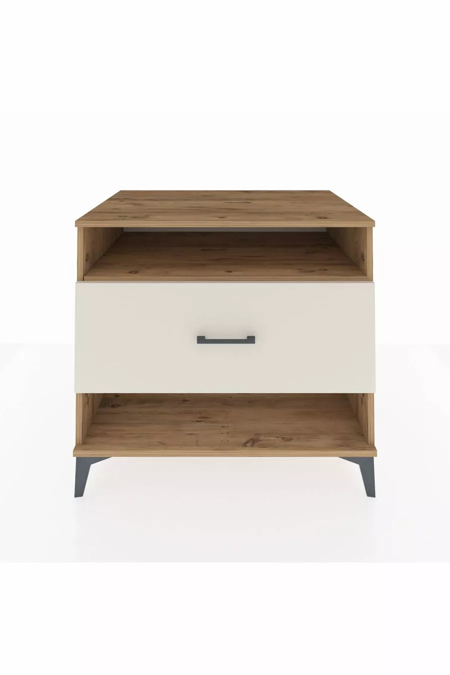 Commode Kronos à une étagère et un tiroir, en pin et travertin