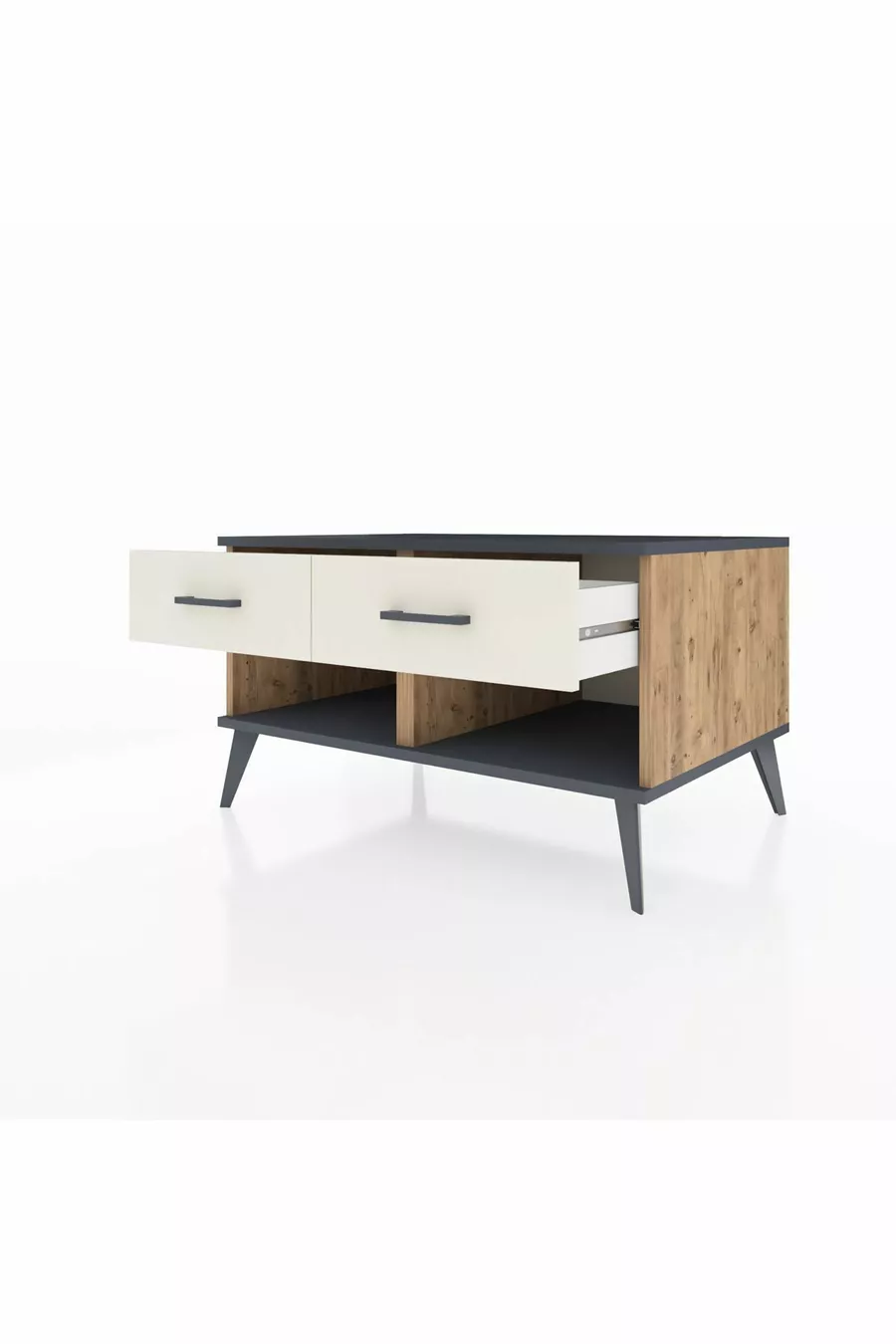 Commode Kronos 2 tiroirs Pin-Anthracite/Pierre de Lune