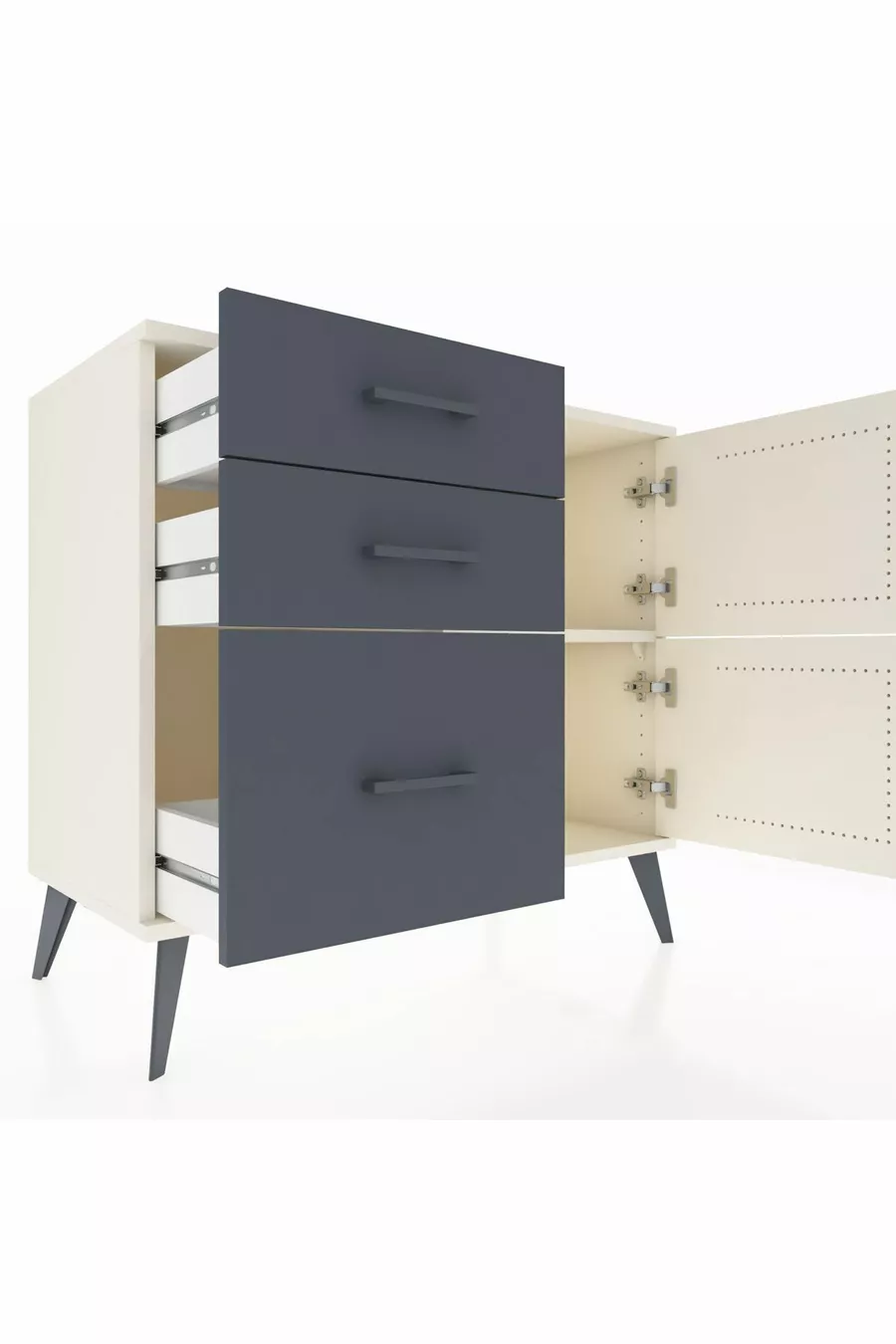Commode Hyperion à une étagère, 3 tiroirs, 2 portes, Pierre de lune/Anthracite