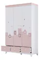 Camera per Bambini Montessori - Armadio a 3 Ante City Montessori, Letto con Cassetti - Rosa