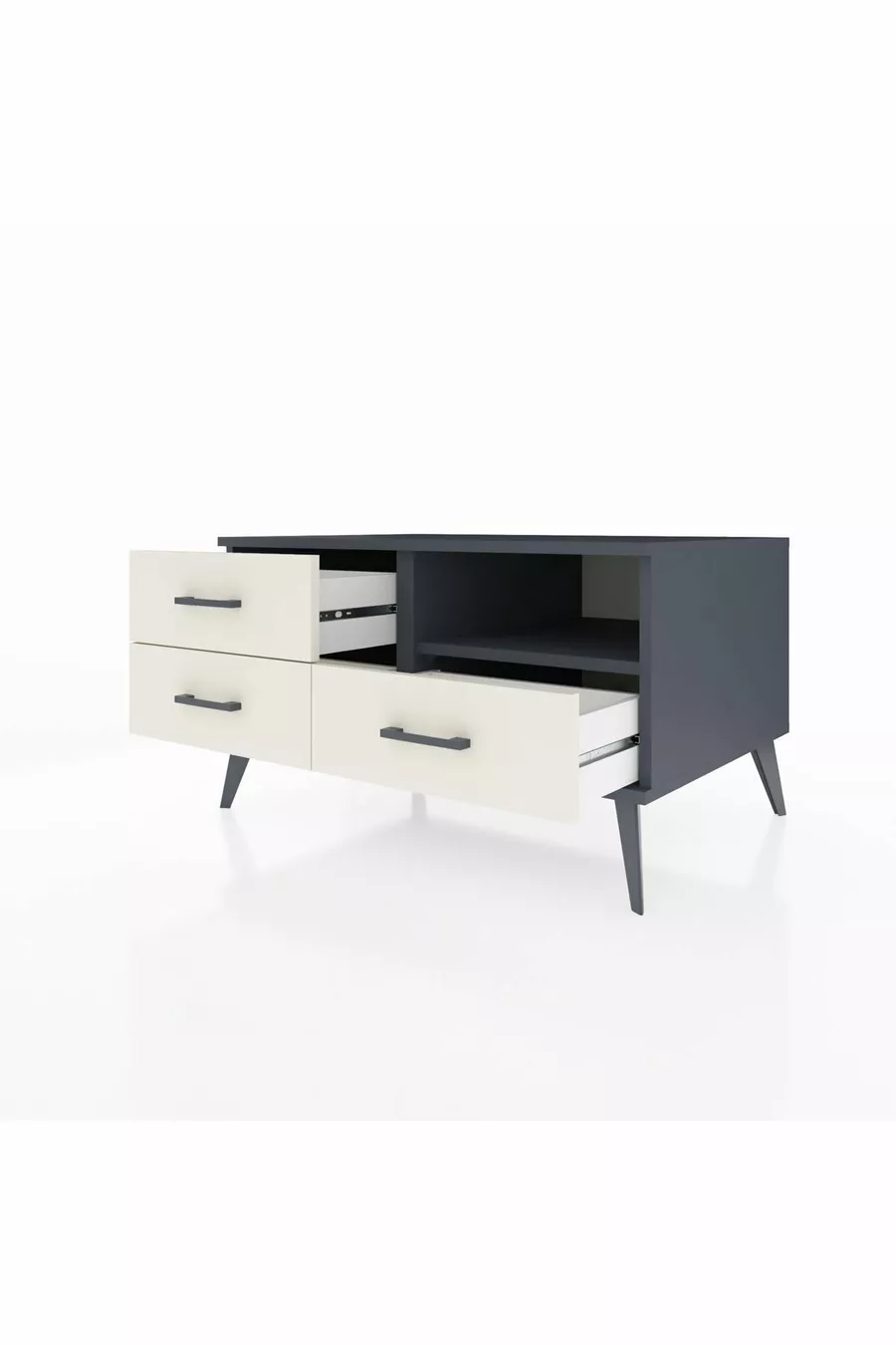 Commode Kronos à une étagère et 3 tiroirs Anthracite-Anthracite/Pierre de Lune