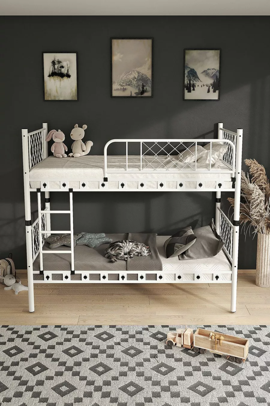 Letto a castello e letto singolo in metallo per bambini Metis
