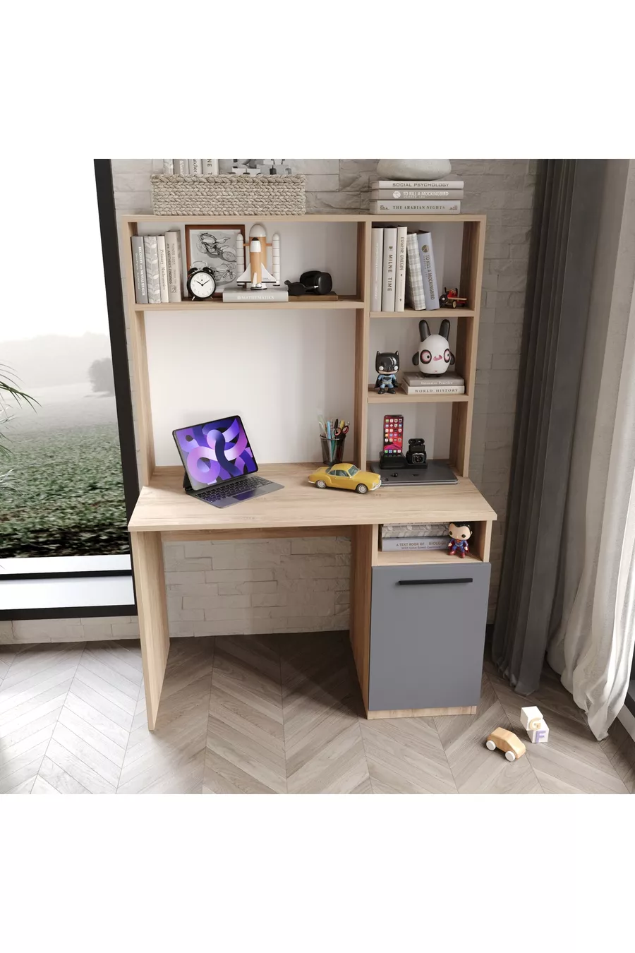 Ensemble de chambre d'enfant Izmir entièrement en MDF Flora et anthracite