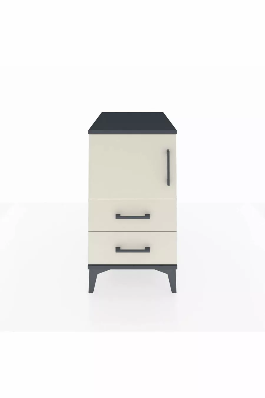 Table de chevet Kronos avec 2 étagères, 2 tiroirs et 1 porte, Anthracite-Pierre de lune