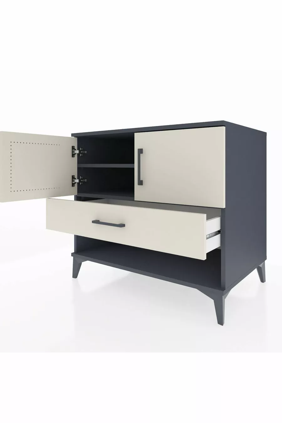 Commode Kronos avec 2 étagères, 1 tiroir et 2 portes, Anthracite-Pierre de lune