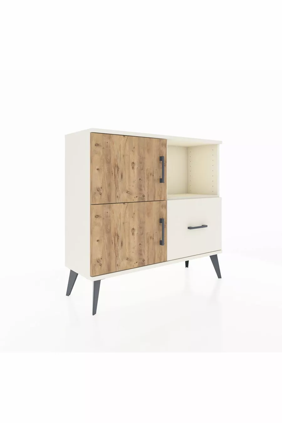 Commode Arges avec 2 étagères, 1 tiroir, 2 portes, couleur Pierre de lune/Pin