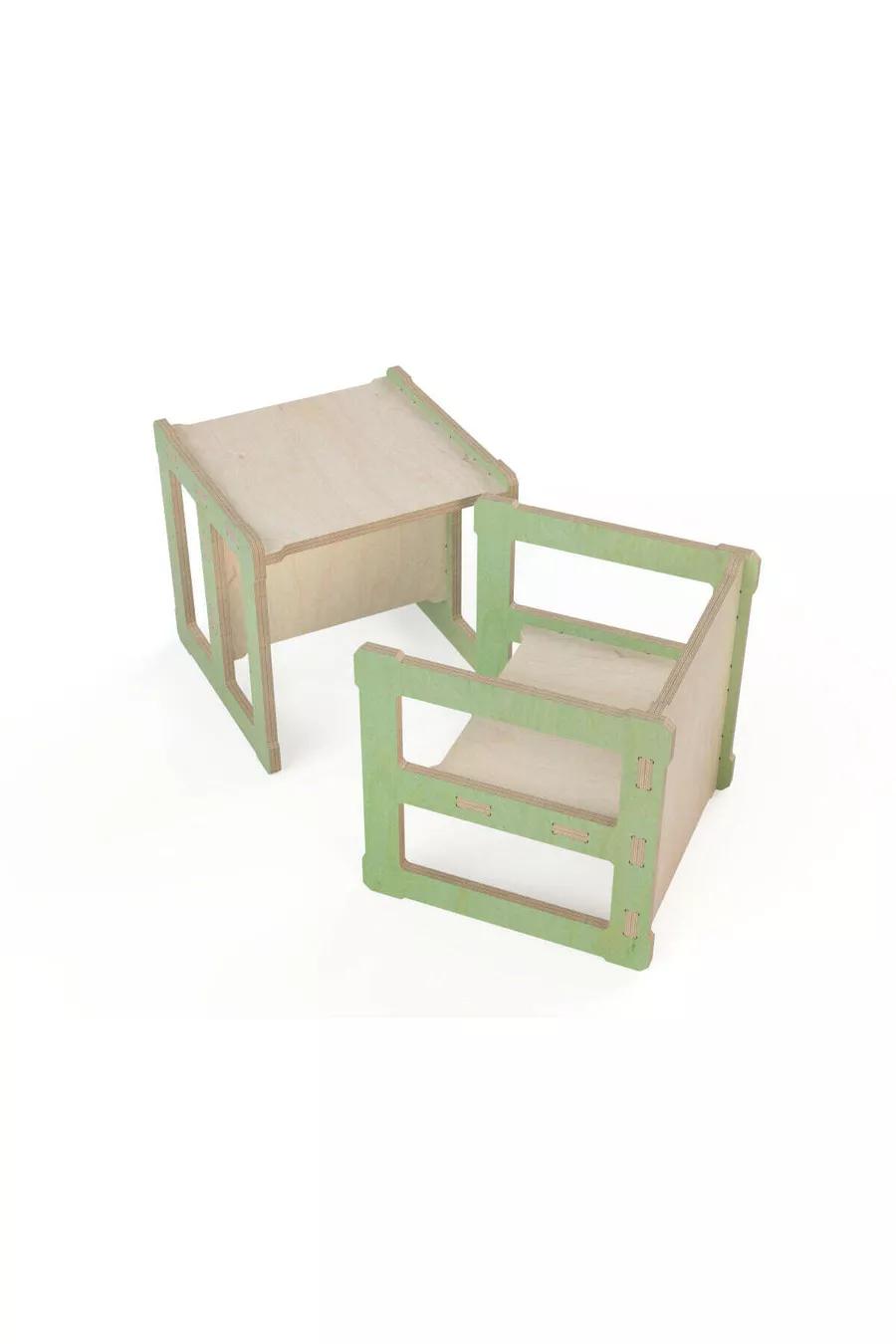 - Table et Chaise pour Enfants : Ensemble 2 en 1 en Bois Naturel, Découpe CNC Montessori