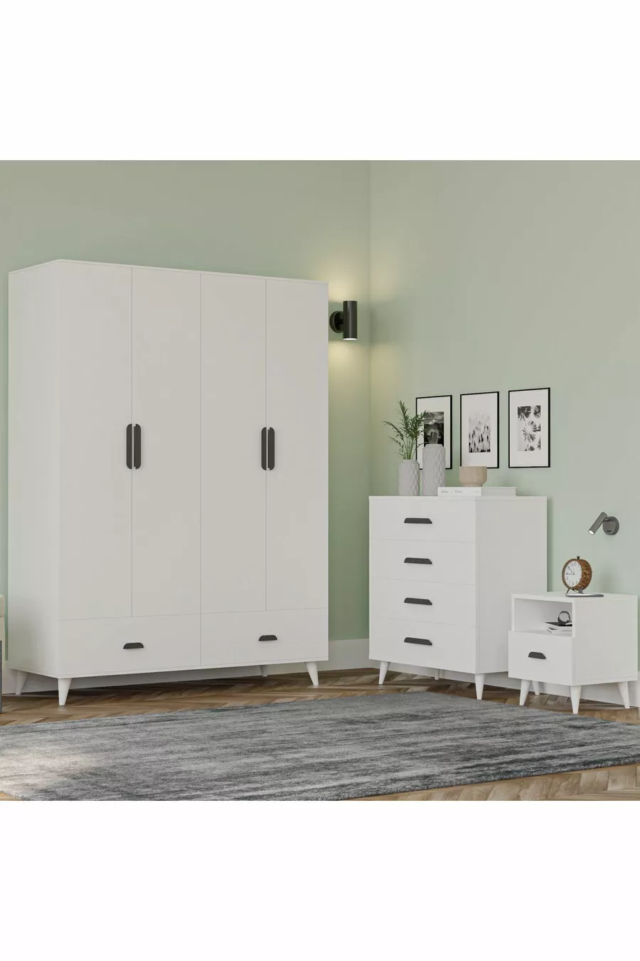 Ensemble de Chambre Jeune İnci (GARDEROBE, CHIFFONNIER, CHEVET)