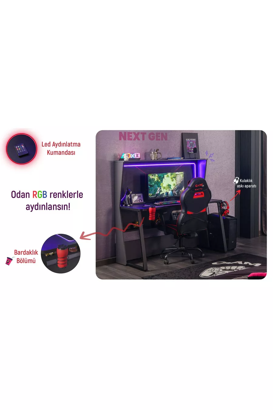 Next Game Camera da Ragazzo (3 Ante Armadio (Lite) + * Letto + Scrivania)
