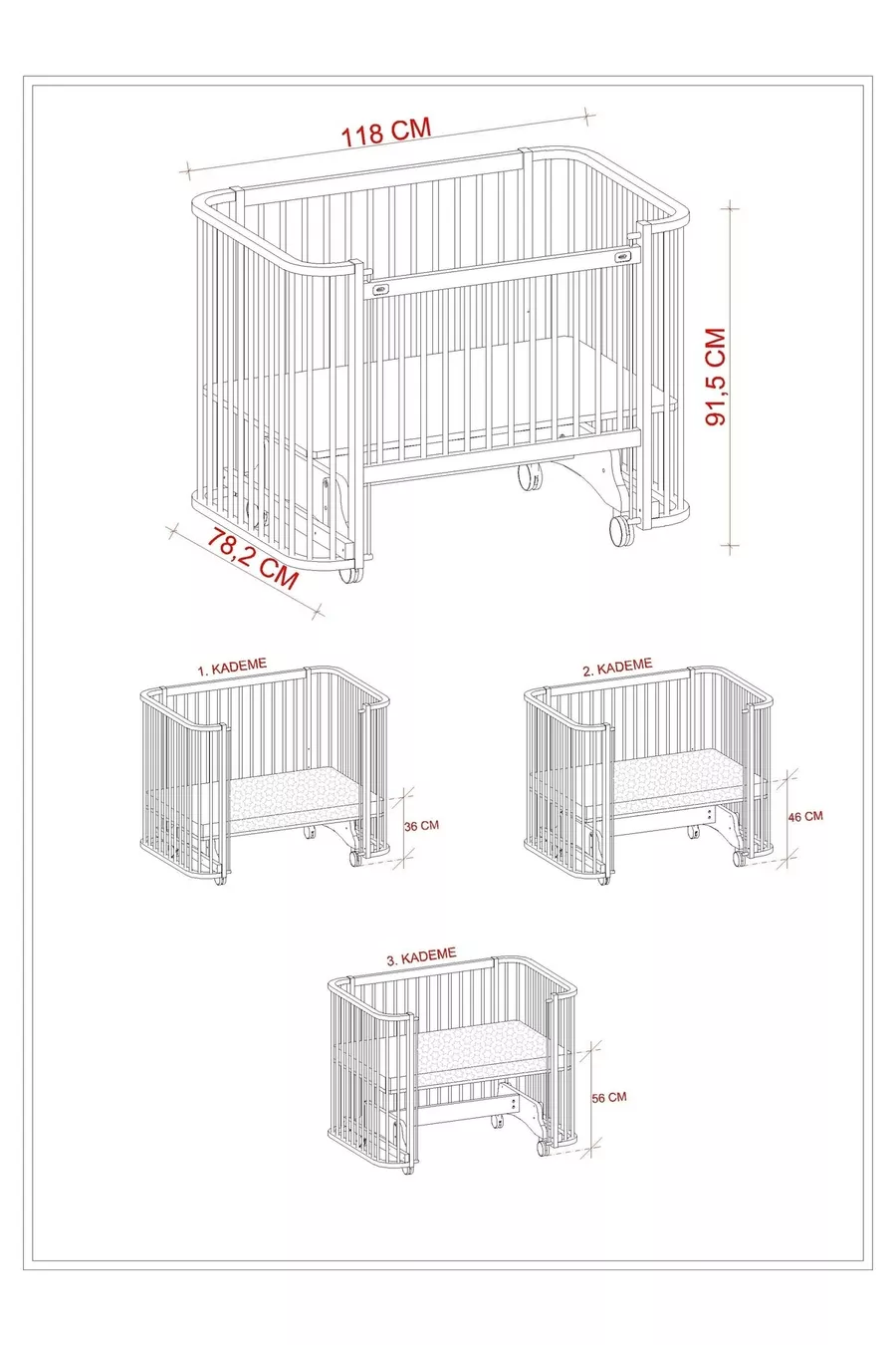 Бебешка люлка Bambino Anne Yanı с дървена конструкция  cm (бяла-екрю)