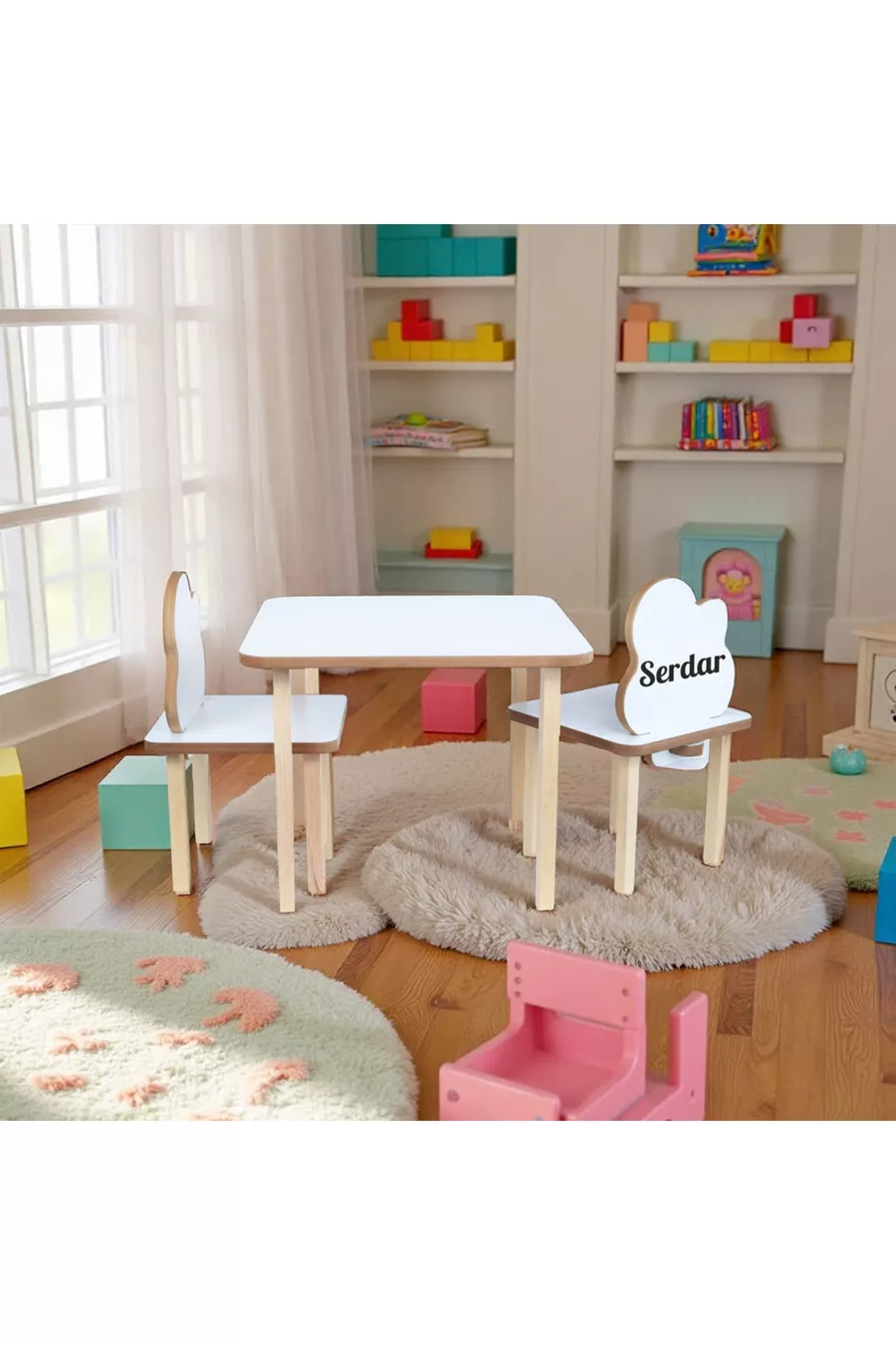 Ensemble de table et chaises pour enfants en bois effaçable, 2 chaises et 1 table, mobilier de jeu pour enfants