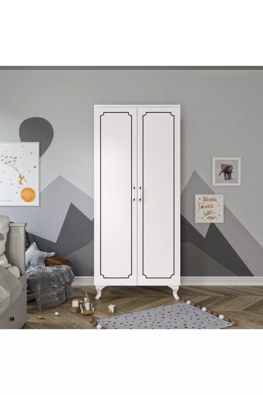 Armoire moderne à 2 portes avec motif, penderie - MDF de qualité supérieure