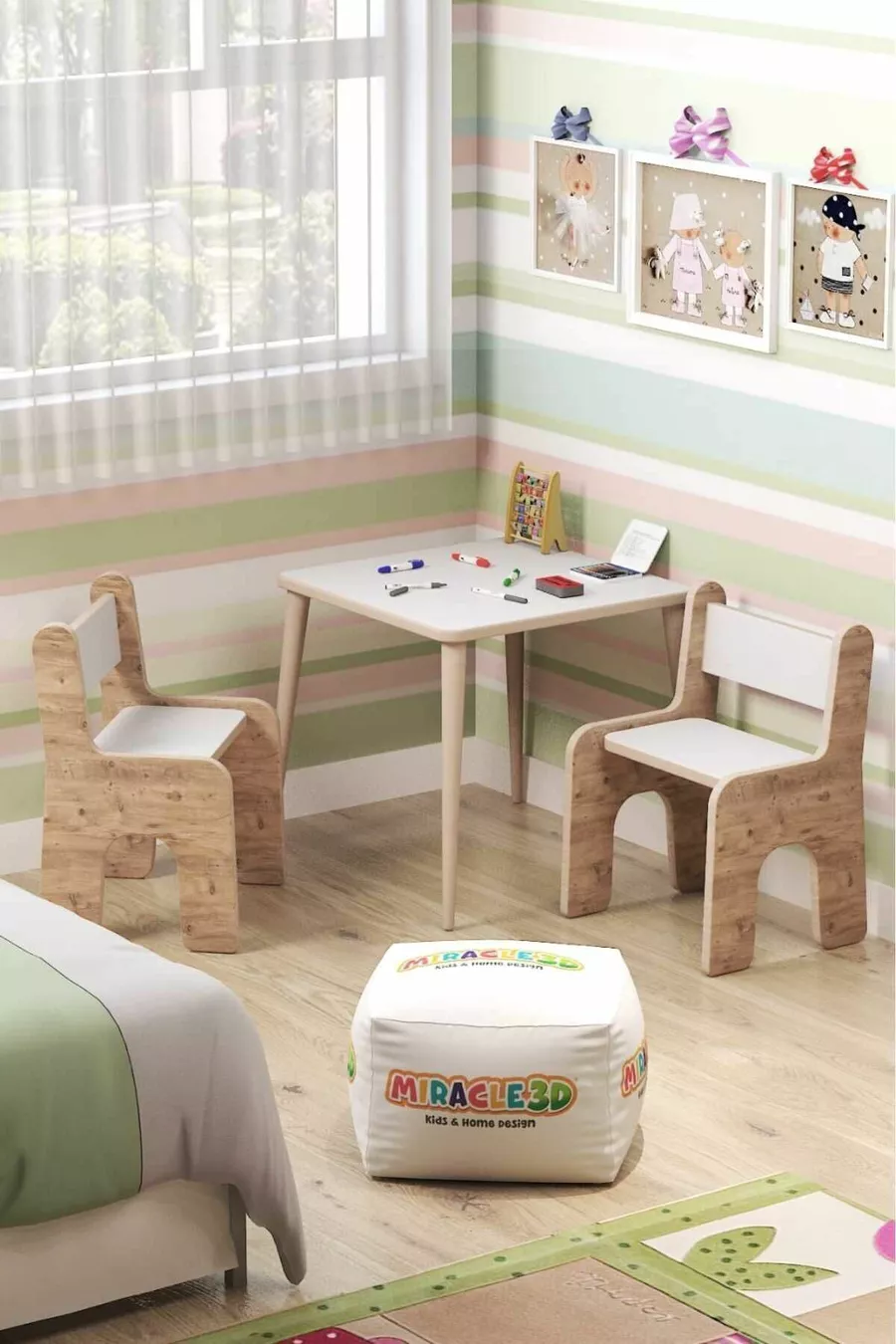 Bureau d'activités pour enfants avec chaise à dossier pour jeux et travaux (2-4 ans)