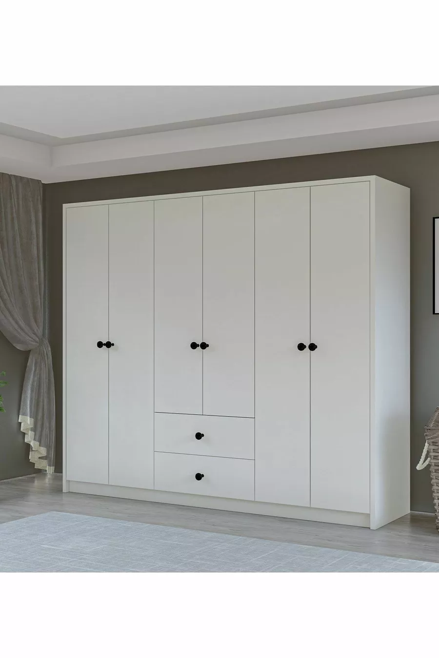 Gm  Deluxe Armoire 6 Portes 2 Tiroirs avec Poignées Bouton