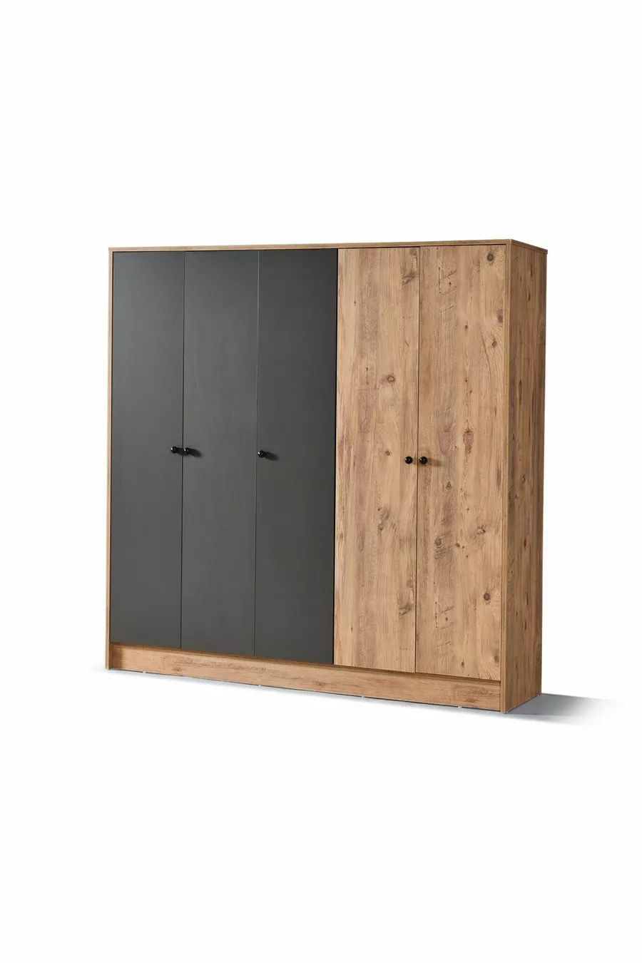Armoire  Diva 5 portes avec étagères compartimentées et patères, pin atlantic et anthracite,  cm