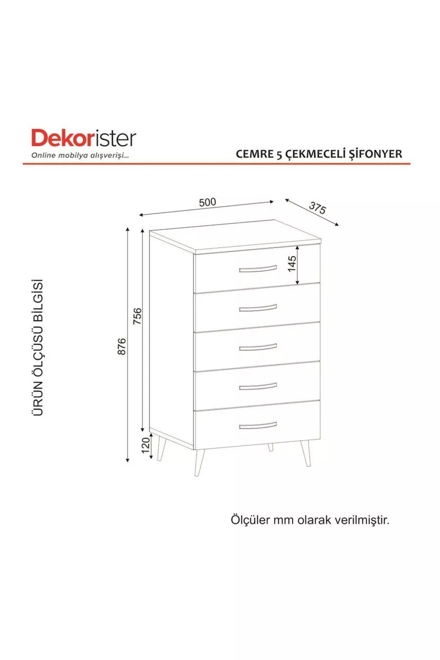 Commode Cemre à 5 tiroirs Blanc-Noyer