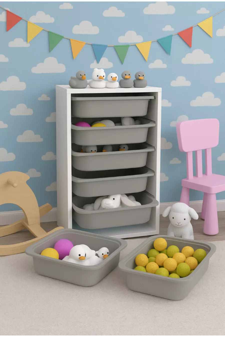 CHILDREN'S TOY CABINET 6-BASKET PANTRY CABINET