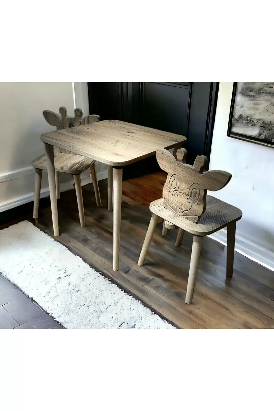 Set Tavolo e Sedie per Bambini Giraffa di Pino Tavolo Attività Tavolo da Studio 1 Tavolo 2 Sedie
