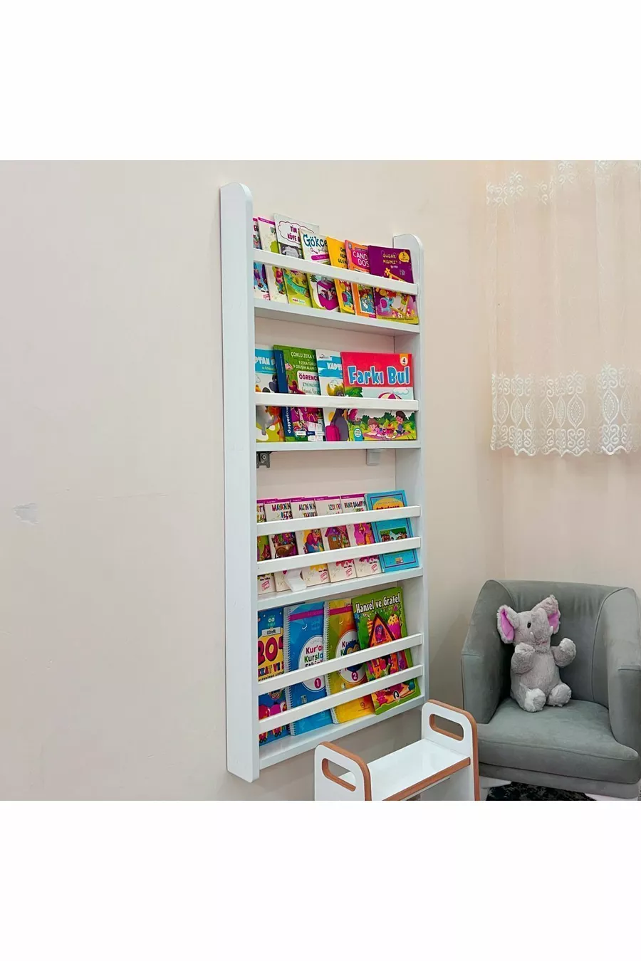 Bibliothèque Carmen à 4 étagères - Couleur blanche Bibliothèque Montessori - Bibliothèque pour chambre d'enfant