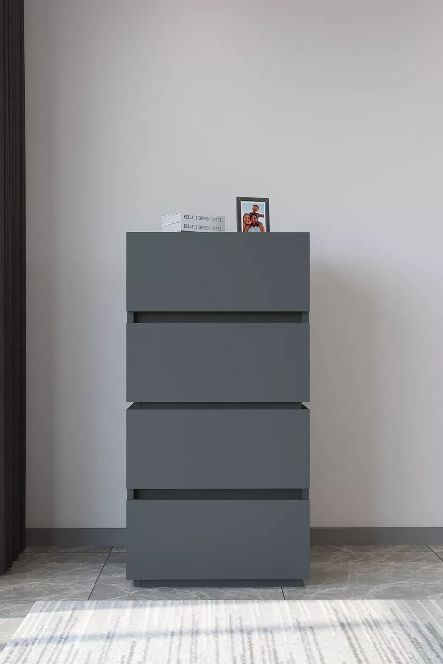 Commode Galata 4 tiroirs en similicuir anthracite pour chambre à coucher ou chambre de bébé
