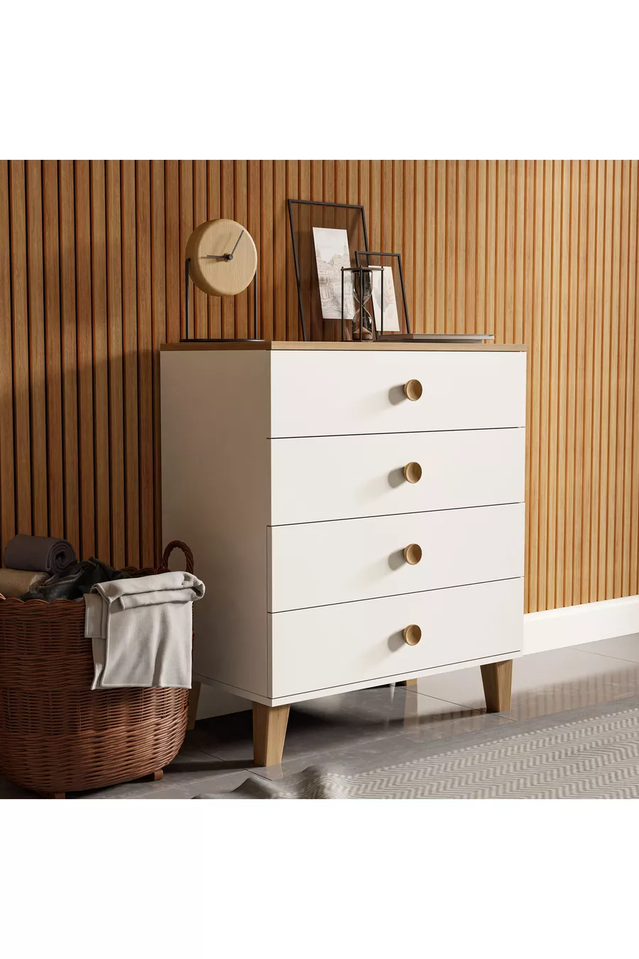 Vento 4-ladenkast met mand - Wit