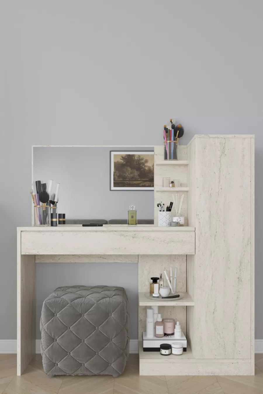 Orkide Schminktisch, mit 1 Schublade, Schrank und Spiegel