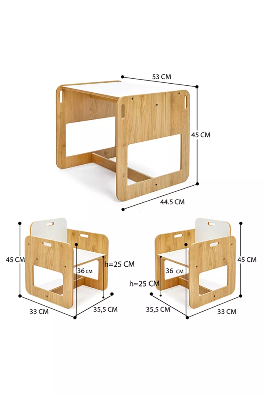 Set di Tavolo e Sedie in Legno Montessori per Attività e Gioco per Bambini 2-4 Anni (1 Tavolo + 2 Sedie)