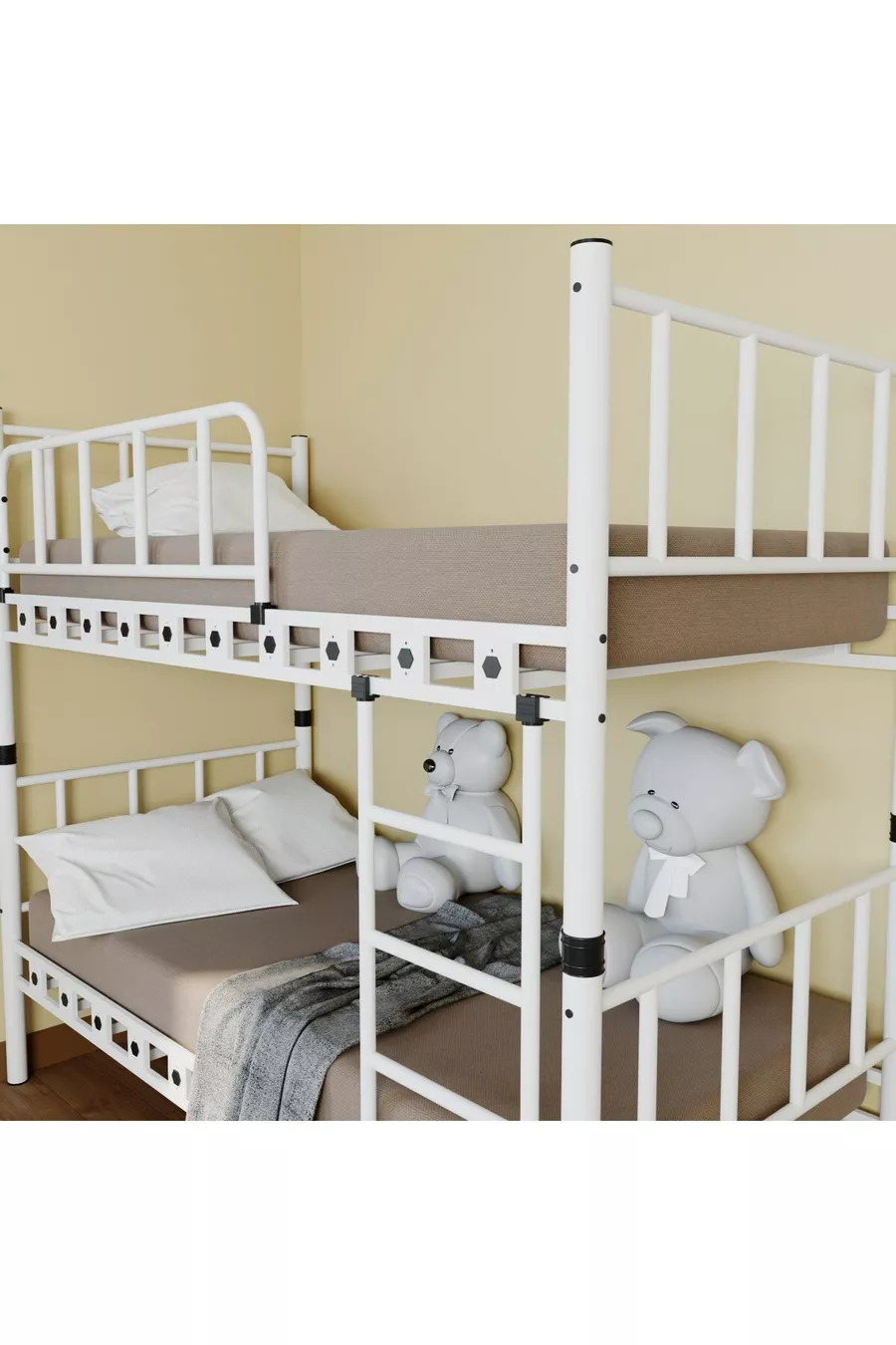 Lit superposé et lit simple pour enfant Zambak en métal blanc