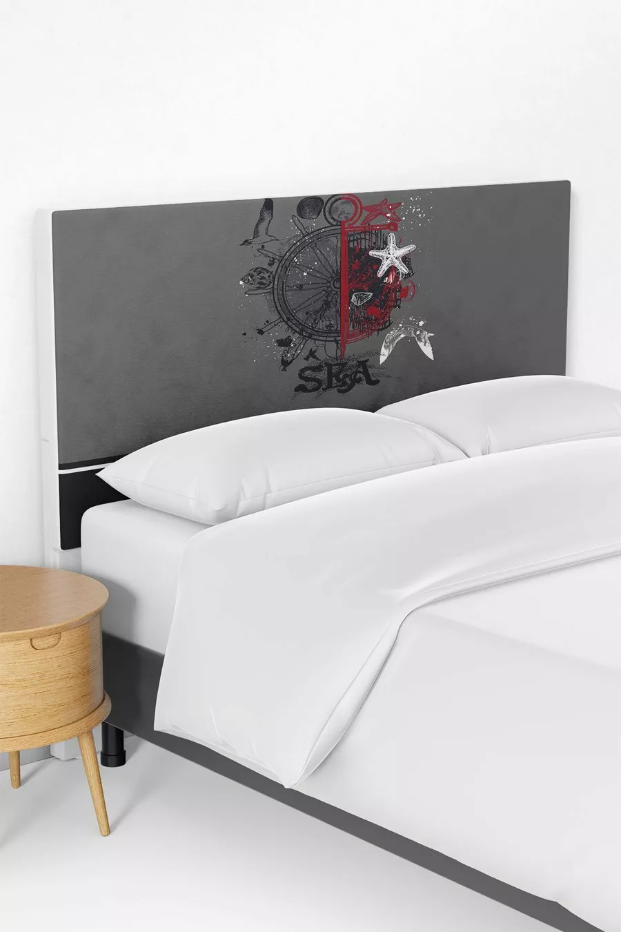 Housse de tête de lit pour lit enfant avec motif marin gris