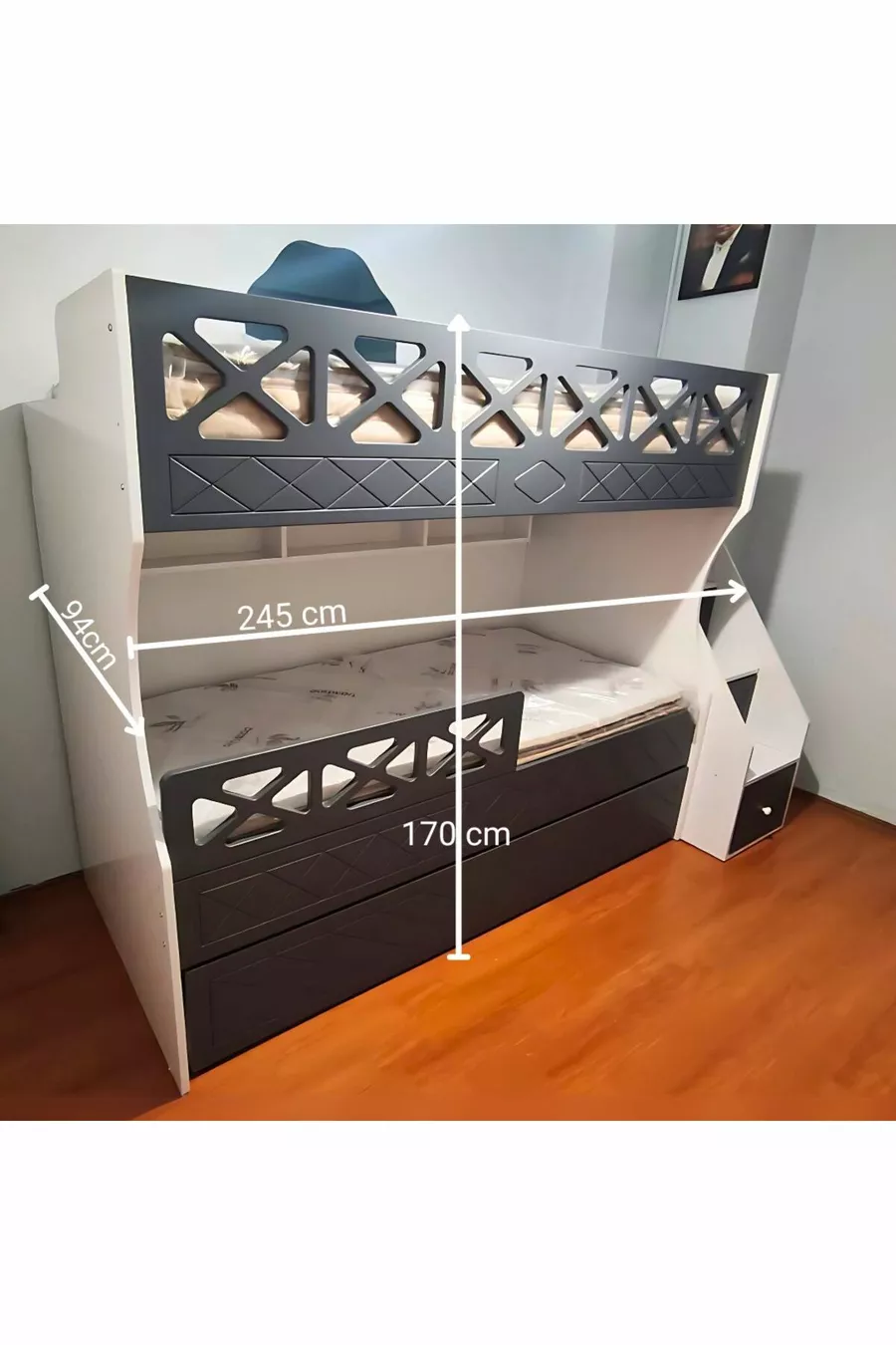 Lit superposé pour enfant modèle blanc anthracite