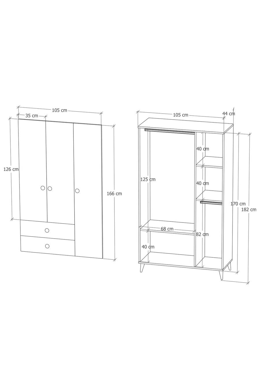 Armoire Opal à 3 portes et 2 tiroirs
