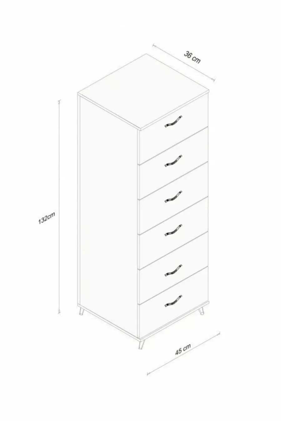 Commode de chevet Belinda à 6 tiroirs blanche