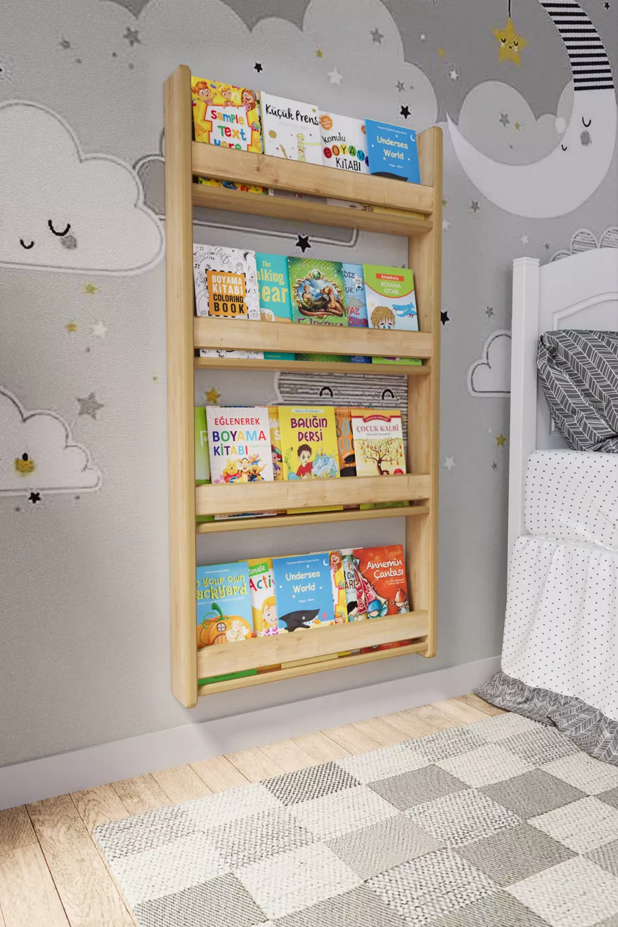 Детски библиотечен шкаф Montessori с 4 рафта, MDF * см - Сафирен дъб