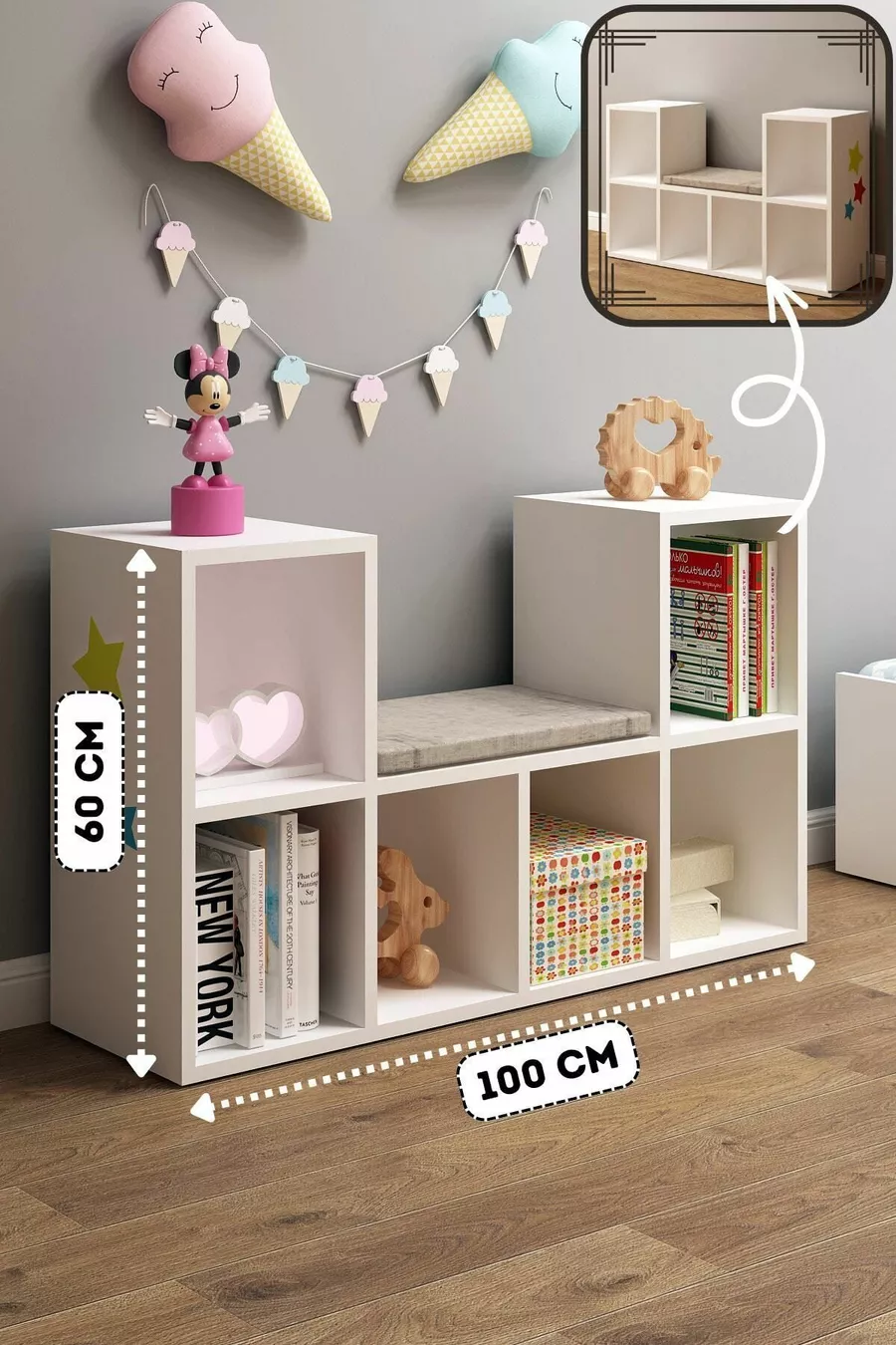 Bibliothèque Linaza Montessori avec coussin