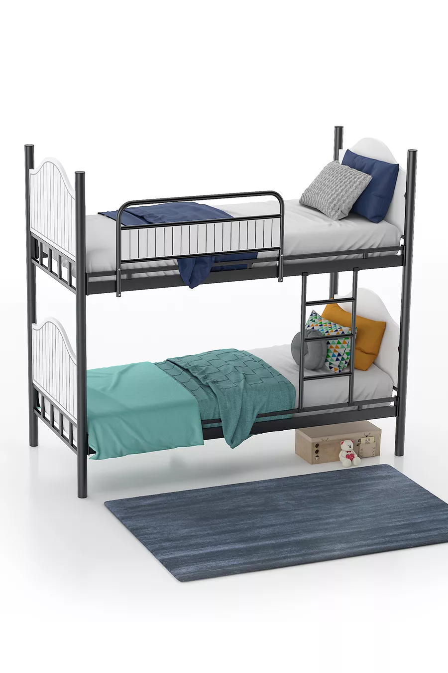 Lit superposé en métal avec tête de lit en bois Pirimis – Chambre d’adolescent, × cm