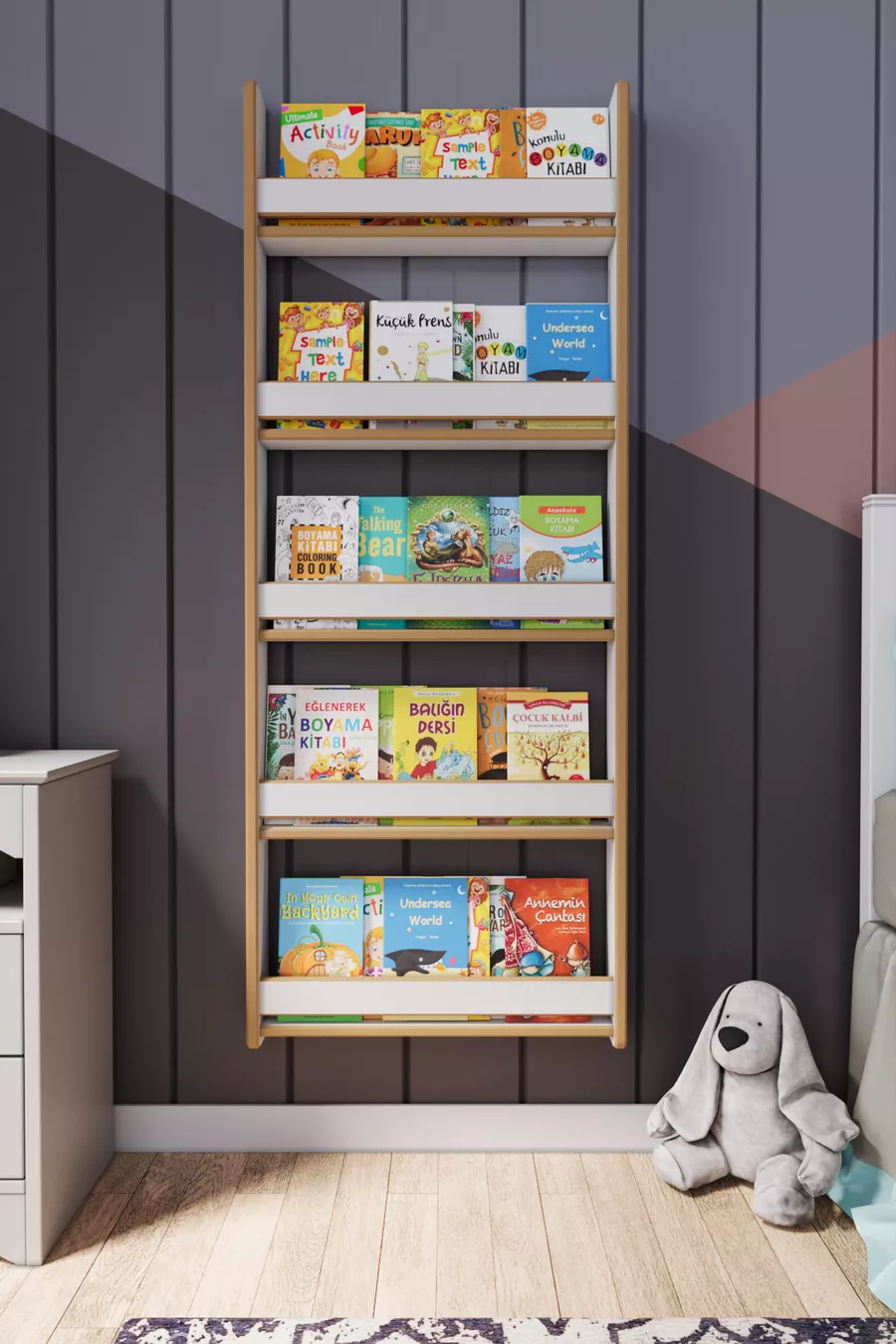 Bibliothèque pour enfants Montessori 5 étagères en MDF * Cm Blanc