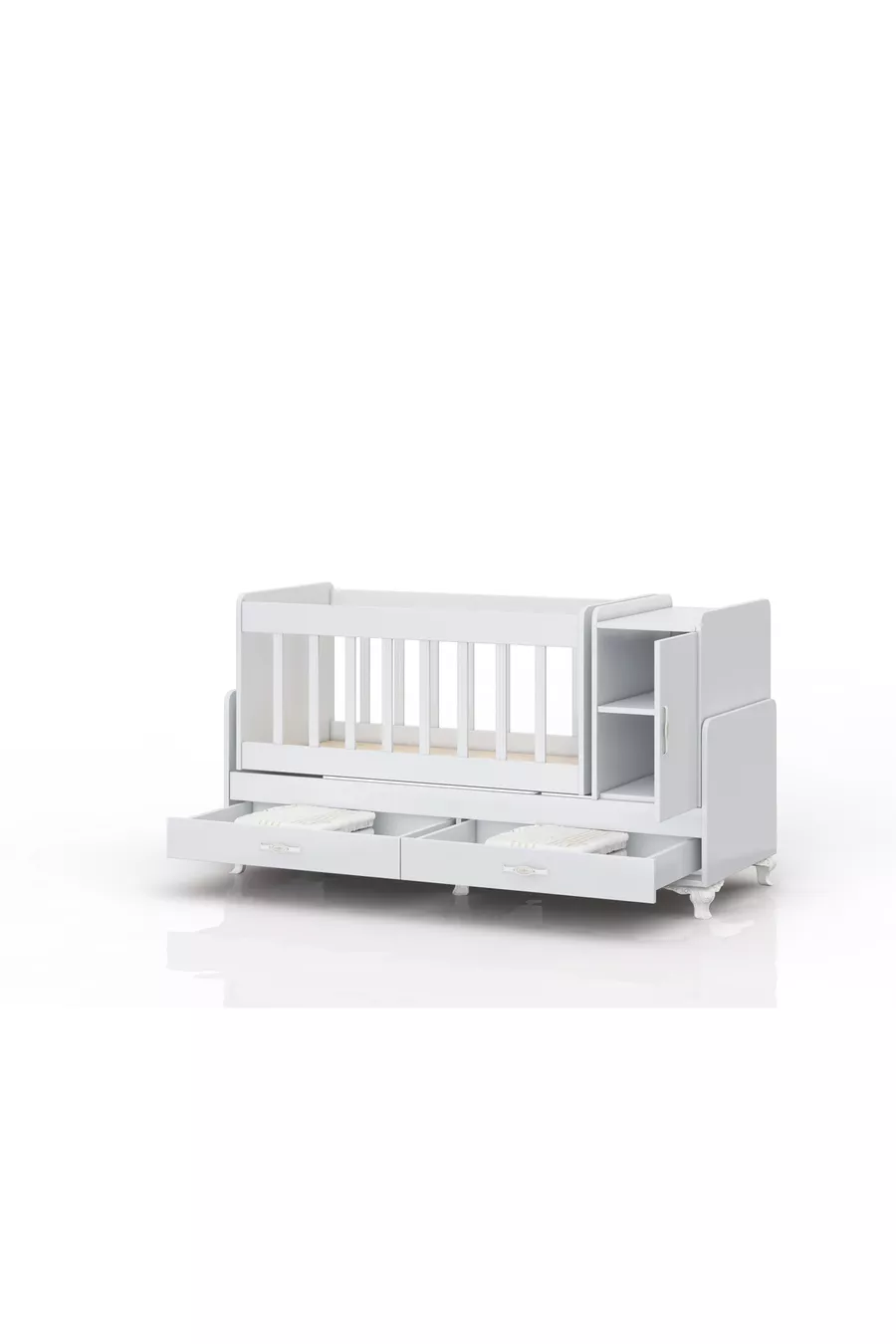 Berceau pour bébé à bascule pour côté de lit, avec tiroir et couvercle, bleu avec ensemble de literie