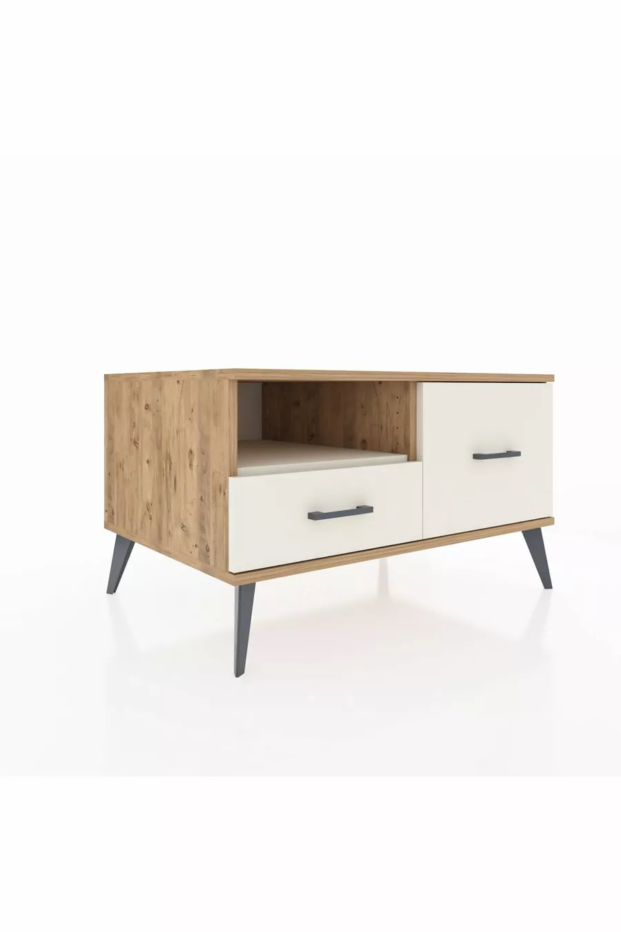 Commode Kronos à une étagère et 2 tiroirs en pin et pierre de lave