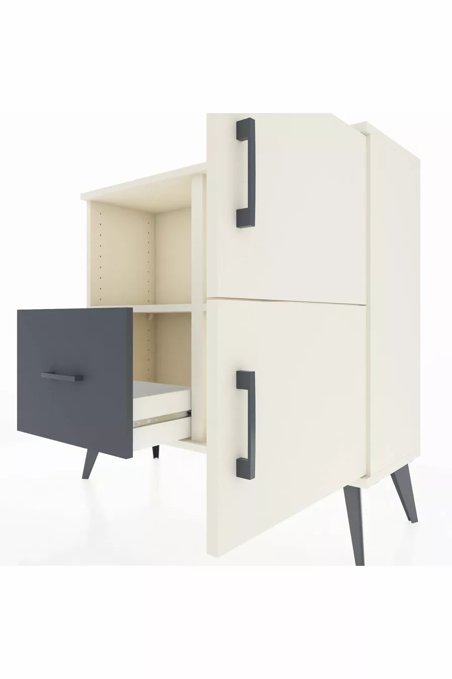 Comò Arges con 2 Ripiani, 1 Cassetto e 2 Ante, Pietra di Luna/Antracite