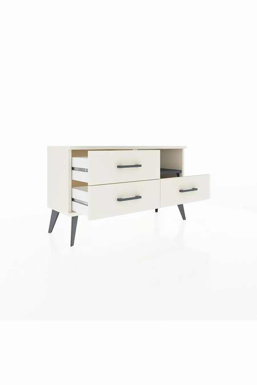 Commode Arges à une étagère et trois tiroirs, couleur quartz-anthracite/quartz