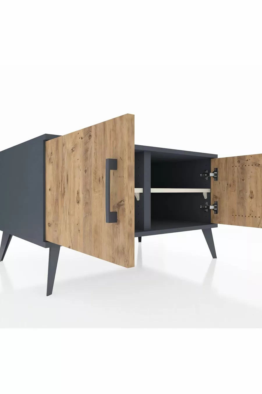 Commode Kronos 2 étagères 2 portes Anthracite-Pin/Gris pierre