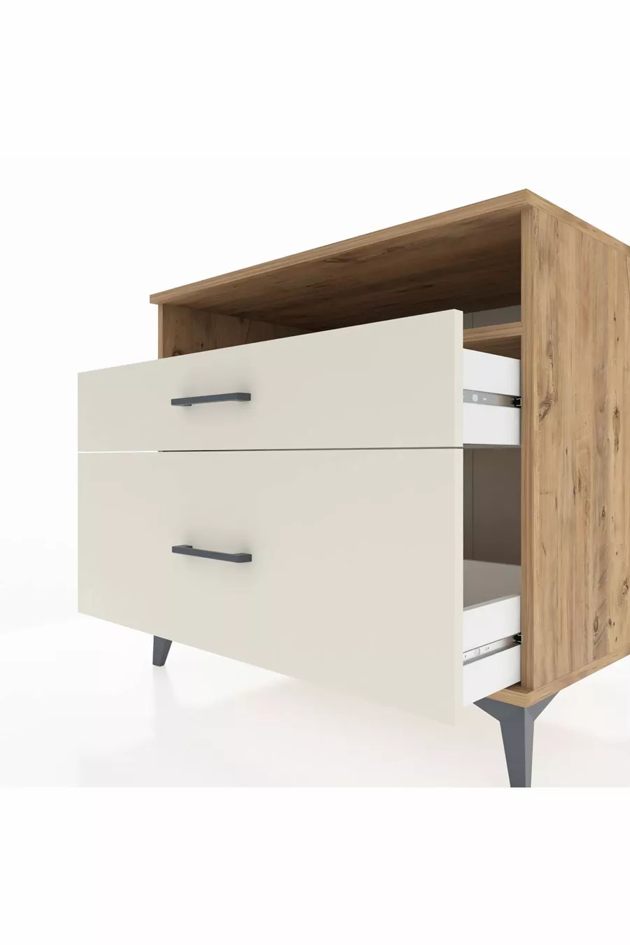 Comò Kronos con una ripiano e 2 cassetti Pino-Avorio