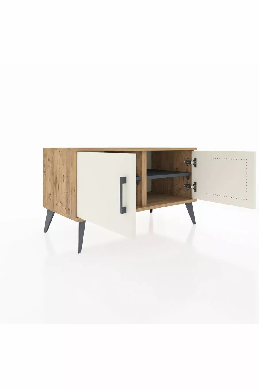 Commode Hyperion 2 étagères 2 portes Pin-Sable/Anthracite
