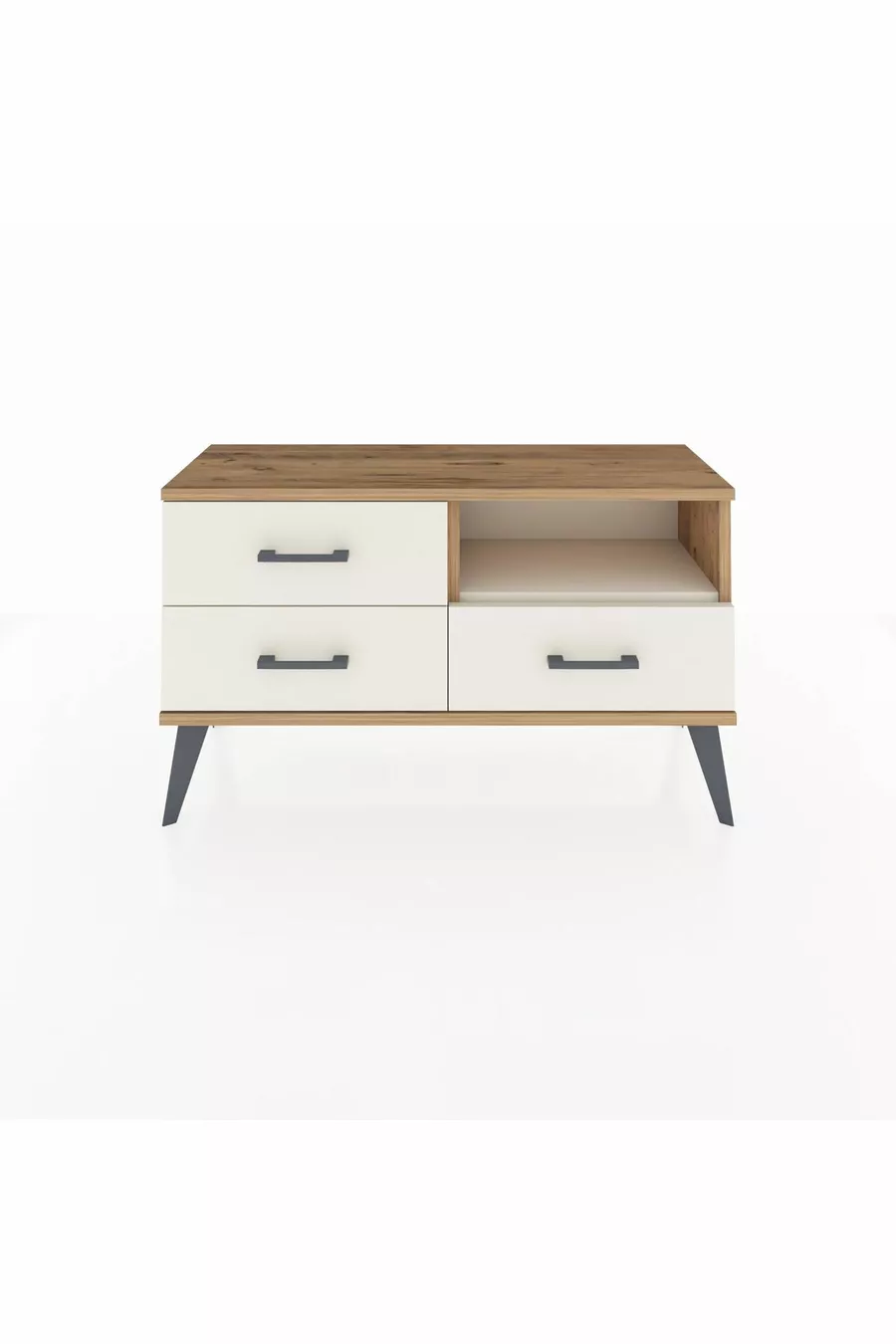 Commode Arges à un seul étagère et 3 tiroirs en pin-onyx