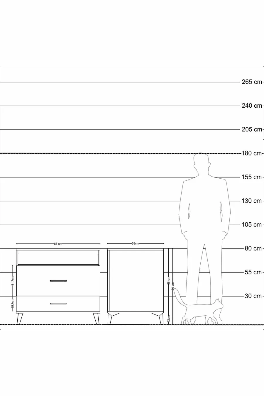 Kronos Dressoir Enkel Plank 2 Laden Antraciet-Leisteen
