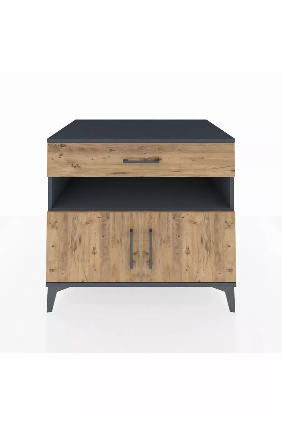 Commode Kronos avec 2 étagères, 1 tiroir et 2 portes, Anthracite-Sapin