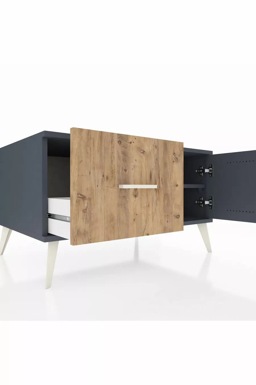 Commode Kronos avec une seule étagère, un tiroir et une porte, Anthracite-Anthracite/Pin