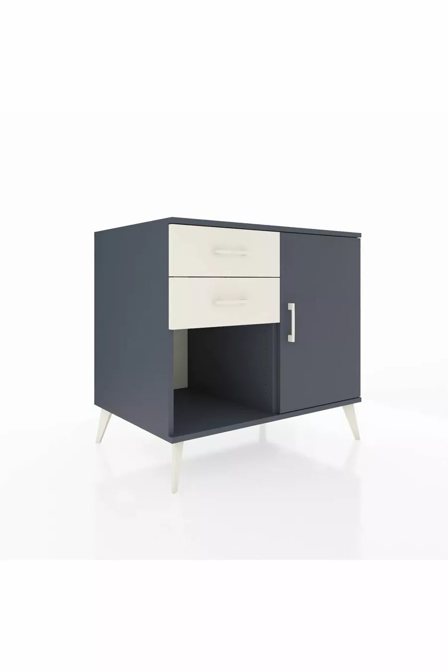 Commode Kronos à une étagère, 2 tiroirs et une porte, Anthracite-Anthracite/Gris pierre